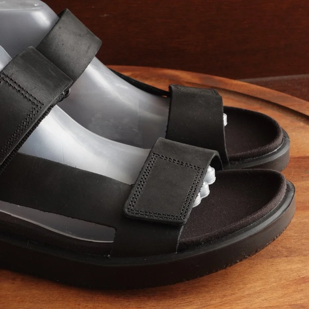 Ecco Sandals Mens SZ EU 43 US 9-9.5 BLK Flowt Leather Comfort Adjustable Shoes